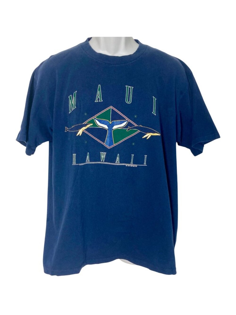 Vintage 1993 Maui Hawaii Whale Graphic T Shirt Navy Blue Cotton Made in USA